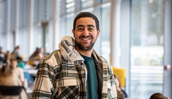 MSc student Ibrahim Abu Arja from Jordan in the School of Management building, University of Bath.